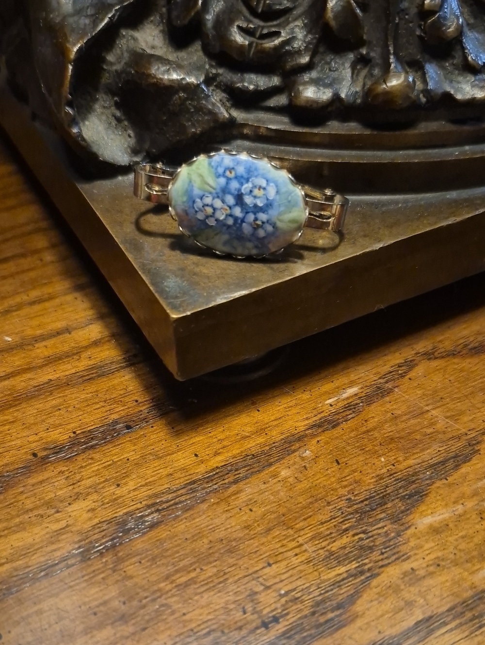 Vintage Blue Floral Porcelain Scarf Clip